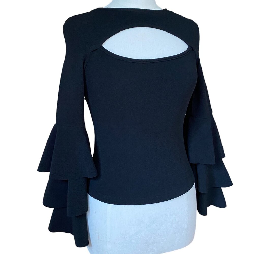 Cut-Out Bell Ruffle Sleeve Top Size XS Black Witchy Whimsigoth Witchy Goth